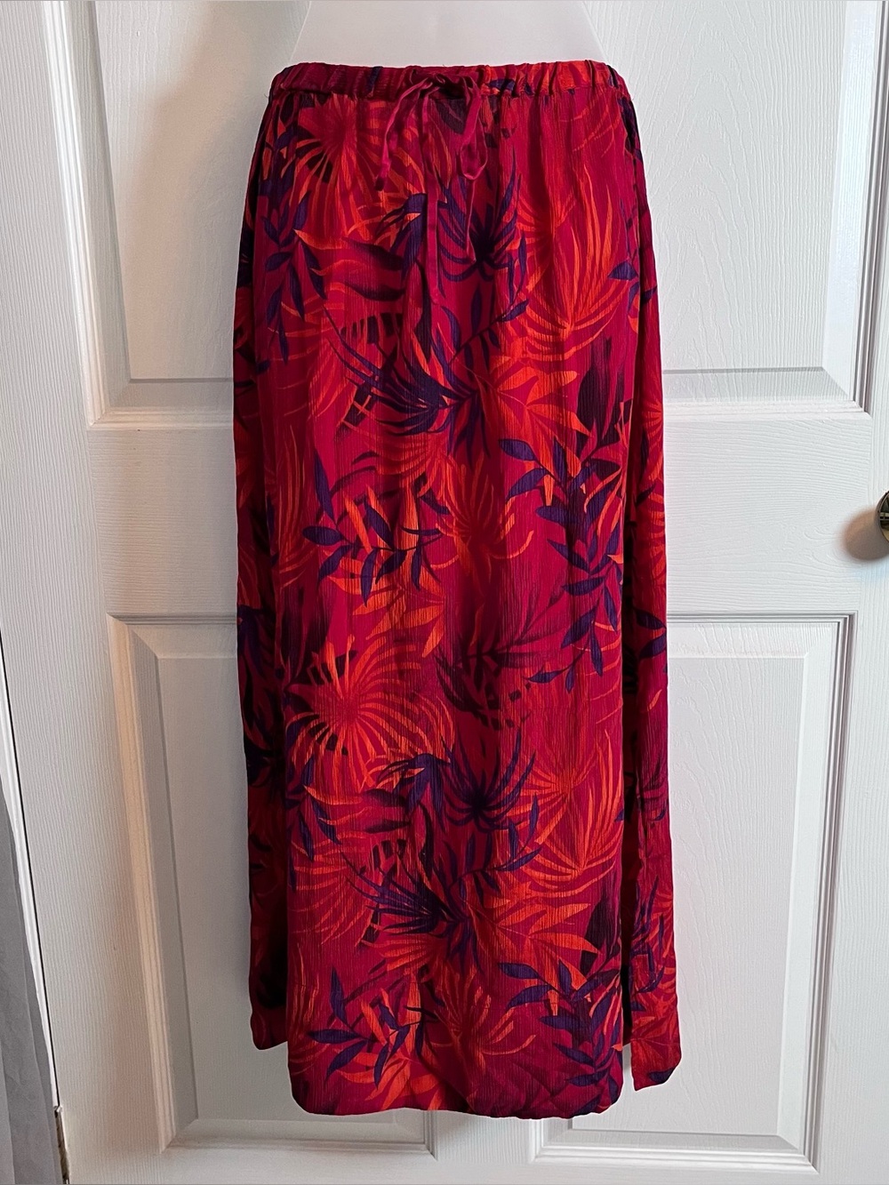 VTG 90s Amanda Smith Pure Silk Crinkle Tropical Maxi Skirt M Slit Whimsygoth